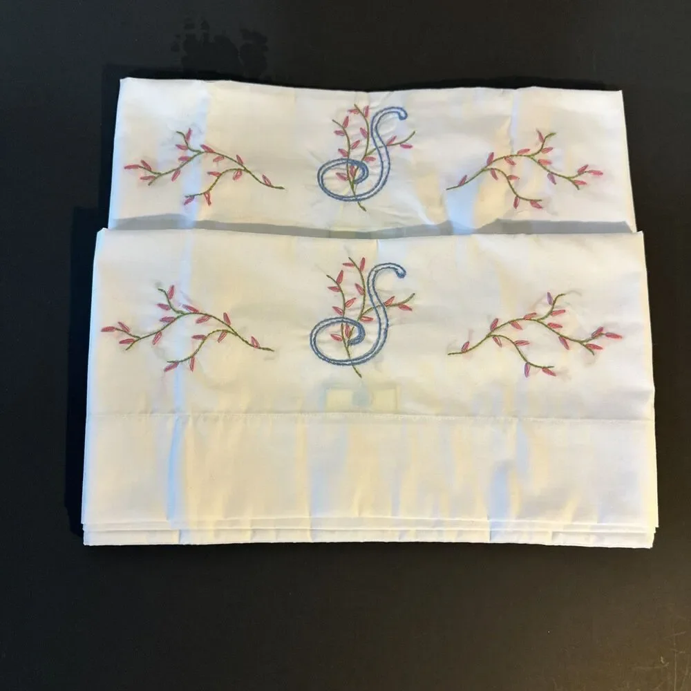 Hand stitched with intial S Pillowcases Standard Size